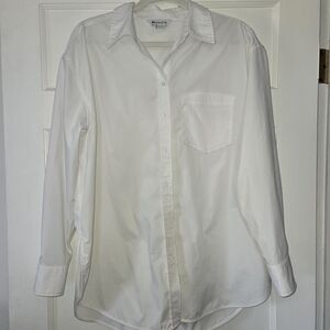Athleta Midday Relaxed Poplin Bright White Button-Up Shirt, Size Large EUC